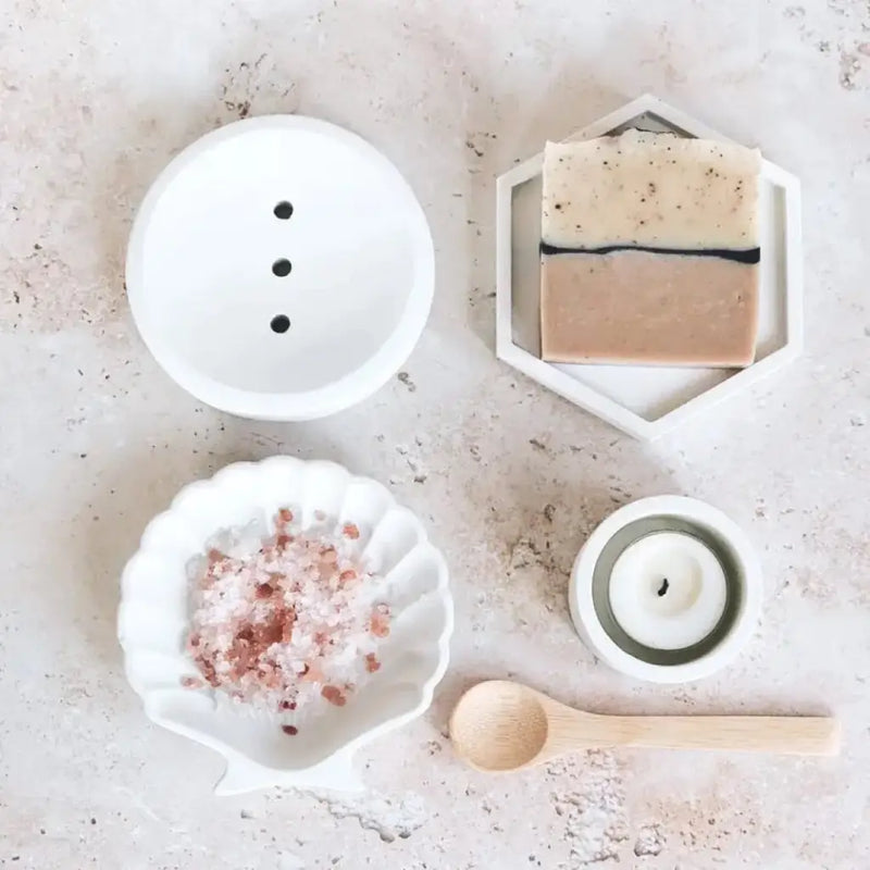Concrete Round Soap Dish - White - Body Care Accessories